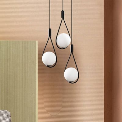 Opviq Hanglamp Mudoni MR-938 3-lamps rond zwart/opaalglas