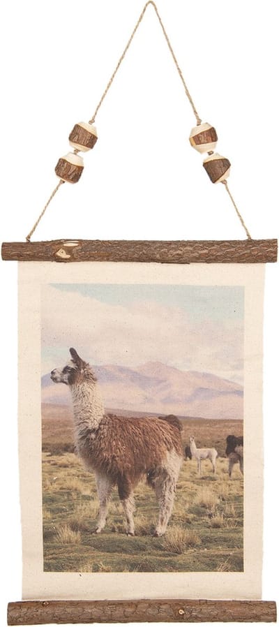 Clayre & Eef Wandkleed 39x28 cm Bruin Linnen lama