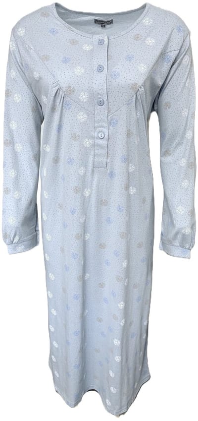 Cocodream - Klassieke lange mouw nachthemd dames - Lang model - Katoen - Blauw - Maat L