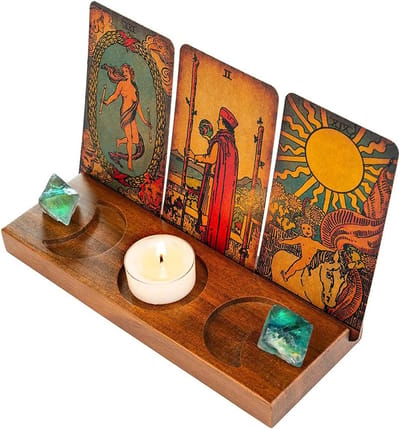 Tarot Kaarthouder - Houten Display - Kaarten Presenteren - Drievoudige Maan - 21 cm - Bruin