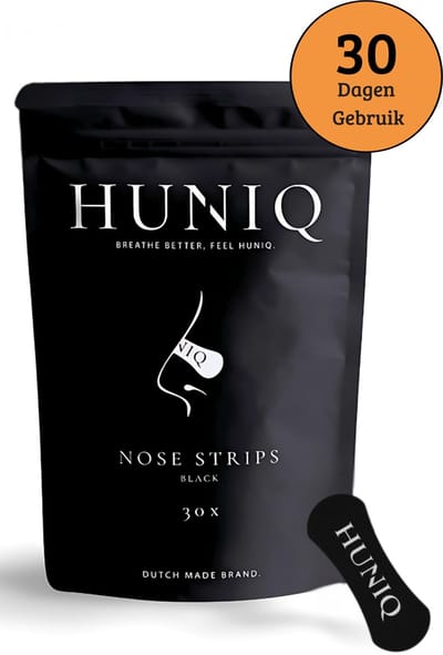HUNIQ Neusstrips Zwart 30 Stuks – Anti Snurken – Neusstrips Snurken – Beter Ademen tijdens het Slapen – Neusstrips Sport – Neuspleisters – Comfortabel & Zweetbestendig