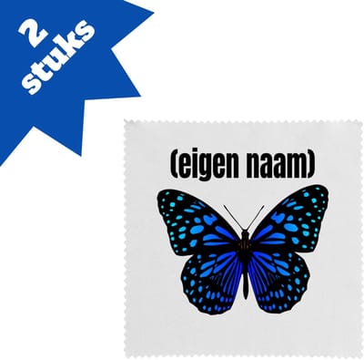 Akyol - blauwe vlinder met eigen naam brillendoekjes - Vlinder - dieren liefhebber - iemand die houdt van vlinders - verjaardag - cadeau - kado - geschenk - 17,8 bij 17,8 cm - 2 stuks