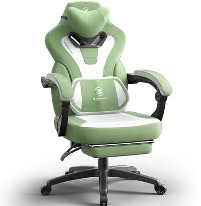 Gamestoel - Gaming Stoel Verstelbaar - Met voetsteun - Massagefunctie - Voor thuisgebruik - 63x65x121 cm - 1 stuks - Groen en wit
