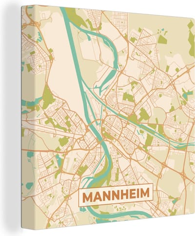 Canvas Schilderij Manneheim - Plattegrond - Kaart - Vintage - Stadskaart - 20x20 cm - Wanddecoratie