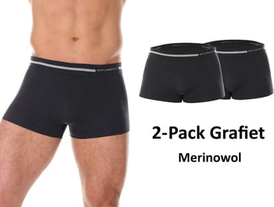 Brubeck Heren Boxershort 2-Pack Grafiet – Naadloos Merinowol Ondergoed – Comfort Wool - M