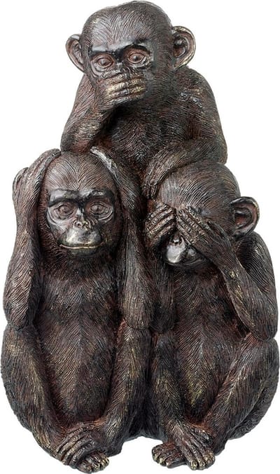 Parlane Living Monkeys-ornament - Beeld van 3 aapjes die horen, zien en zwijgen - Zwart met goud - 32 cm