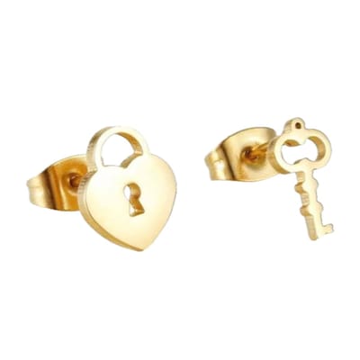 Aramat Jewels | Oorbellen | Sleutel Oorbellen: Stijlvolle Stalen Accessoires | Hartje-Goudkleur-10mm | |6mm | Staal | Kinderen, Volwassenen | Verkleurd niet