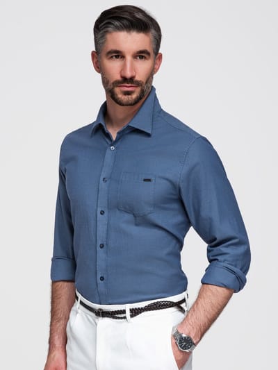 OMBRE Overhemd - Regular Fit - Katoen - Lange Mouw Denimblauw S