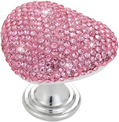 Toilet Flush Knop - Harten Knop - Nail Protection - Crystal Design - 5 cm - Roze