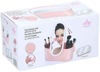Touch Of Beauty Make Up Organizer met LED Spiegel - Reis Beautycase - 24,1 x 10,4 x 11,7CM - Verstelbaar LED-Licht - Incl. USB-Oplaadkabel - Kunststof - Roze