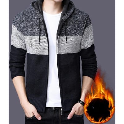 Gebreid Vest Heren Velvet Verdikt Rits Casual Los Warm Nieuw Winter Trui met Capuchon Heren Jas 3XL black