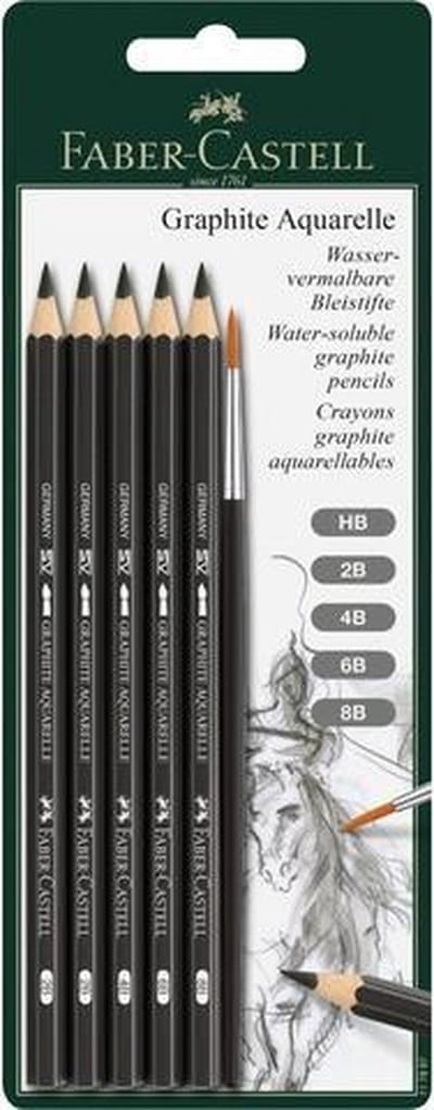 Faber-Castell aquarelpotlood - Graphite - set 5 hardheden + penseel - FC-117897