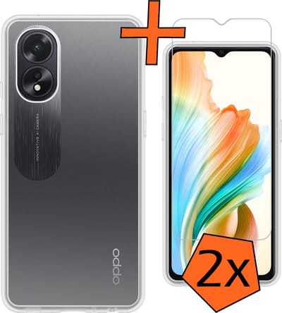Hoes - Met 2x Screenprotector - Geschikt voor OPPO A18 - Sterk & Shockproof - Back Cover - Siliconen Case - Telefoon Hoes - Transparant