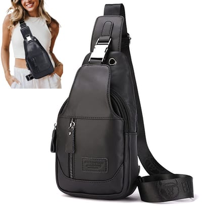 OKWISH Lederen Schoudertas - Crossbody Tas van Rundleer - Met Metalen Sluiting - Compact en Elegant - Zwart