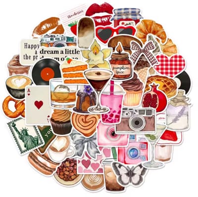 ProductGoods Cozy Aesthetic Stickers – 50 Stuks - Vintage Lifestyle Stickers - Scrapbooking & Journaling