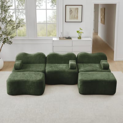 MODFU Modulaire Hoekbank - Diepe Zitting En Golfvorm - Voor Woonkamer - Fluweel - Groen