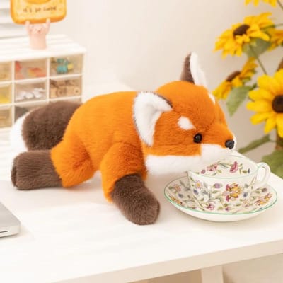 Schattig Liggend Rode Vos Knuffeldier Zacht Pluizige Vos Pluche Speelgoed Kalmerende Pop Knuffelbaar Pluche Speelgoed Bank Bed Woondecoratie 38cm