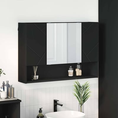 vidaXL - Spiegelkast - Wandgemonteerd - Zwart - 80 - x - 17 - x - 55 - cm - Bewerkt - hout