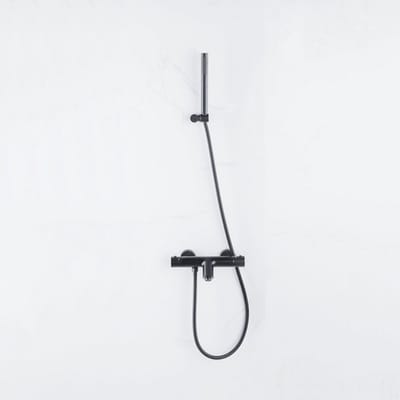 FugaFlow Eccelente Sobrado Badkamer Thermostatische badkraan met staafhanddouche, handdouchehouder en metalen doucheslang mat zwart