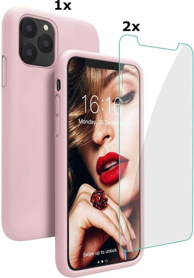 Hoesje Geschikt voor iPhone 13 Soft Nano siliconen Gel Licht Roze Hoesje Met 2X Glazen screenprotector