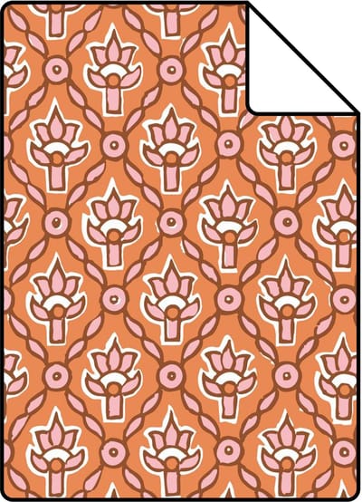 Proefstaal ESTAhome behang vintage bloemen oranje en roze - 26.5 x 21 cm - 131542-S