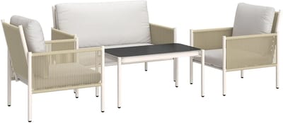 Balkonset 4 personen - Tuinset - Bistroset - Lichtgrijs + Bruin - Weerbestendig - 4 delig - 4 stoelen - 4 personen - Gecoat staal - Onderhoudsvrij staal