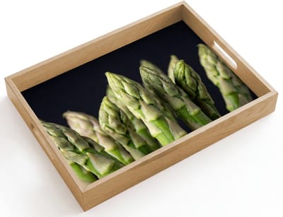 Dienblad hout 40x30 cm - Schootdienblad - Asperges - Groen - Zwart - Borrelplank rechthoek - Plateau dienbladen