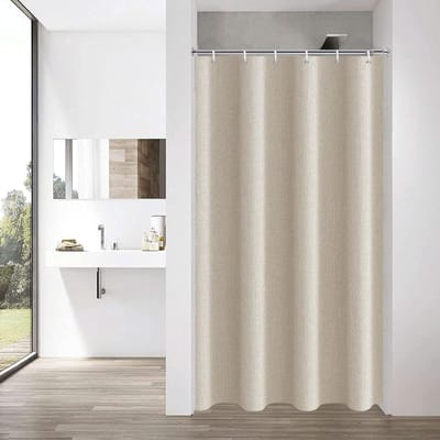 Famanu – Smal douchegordijn linnenlook 90 x 200 cm – waterafstotend textiel, wasbaar (beige)