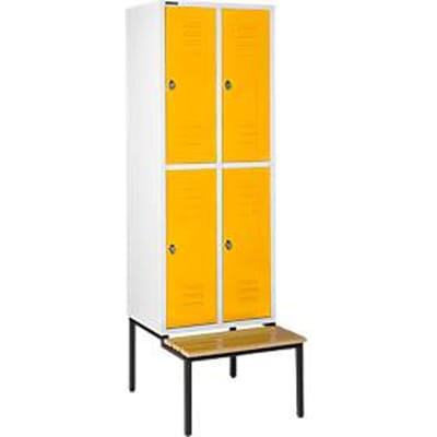 Schäfer Shop Select Kledinglocker, met zitbank, 2x2 compartimenten 400 mm, draaigrendelslot, lichtgrijs/geel
