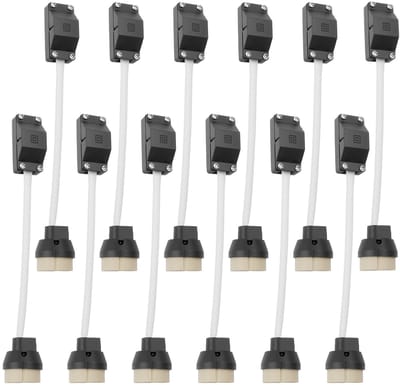 12 stuks keramische GU10 fittingen met aansluitdoos, 2A 250V, geschikt voor LED en halogeenlampen, inclusief geïsoleerde kabel