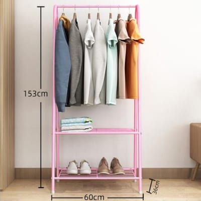 Ceruzo Kledingrek met Schoenenrek - Metaal - Roze- 152 cm hoog - 60 cm breed - Kinderkamer - Garderobe Opbergrek-Pink