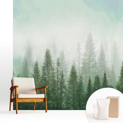 Wallfluent Behang - Wolf in het bos Vliesbehang - 250x250 cm - Groente Behang - Voor liefhebbers van verfijnde patronen en de natuur - Behang Voor de slaapkamer, woonkamer en hal - Behangrol Landschappen