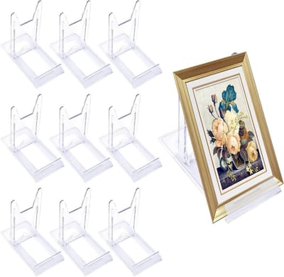 ByShane - Transparante Plastic Display Standaard Ezel 10/12 stuks Verstelbare Plaat Standaard Tweedelig Verstelbare Plaat Standaard Plastic Display Standaards Ezel voor Foto's Plaatskaarten - Ruime en Verstelbare Display Standaarden