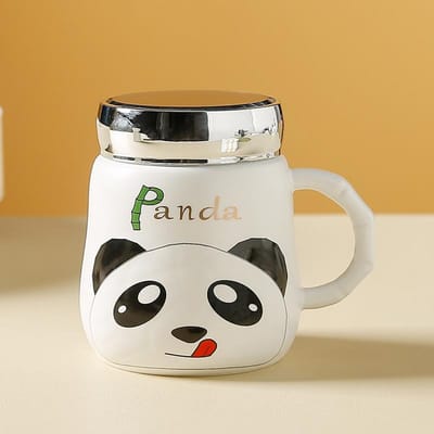 Cartoon Schattig Reliëf Reuzenpanda Spiegel Keramische Kop Meisjes Drinkbeker met Deksel Grote Capaciteit Mok Kantoorbeker 500ml