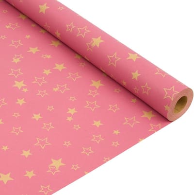 Cadeaupapierrol van 15 m met roze stermotief, recyclebaar en perfect voor kerst, verjaardagen en bruiloften, 43 cm breed