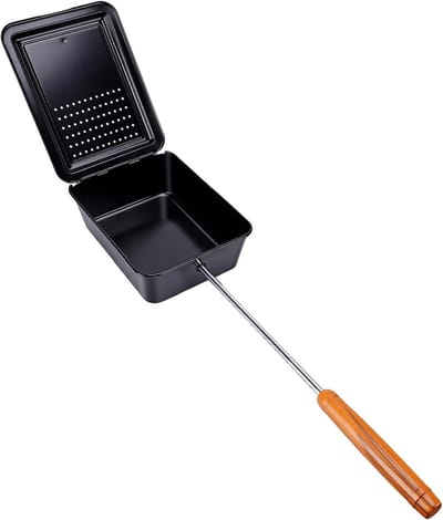 Popcorn Pan - Popcorn Maker - Kampvuur Snacks Maken - Antiaanbaklaag - 42 cm Handvat - Zwart