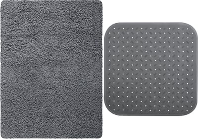 MSV Douche anti-slip/droogloop matten - Venice badkamer set - rubber/microvezel - donkergrijs