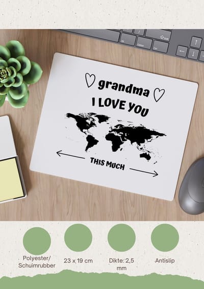 Akyol - grandma i love you this much Muismat - Oma - geweldige oma - liefste oma - verjaardag - cadeau - kado - bedankje - geschenk - 23 bij 19 cm