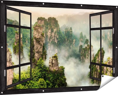 Gards Tuinposter Doorkijk Zhangjiajie Klif Bergen in China - 150x100 cm - Tuindoek - Tuindecoratie - Wanddecoratie buiten - Tuinschilderij