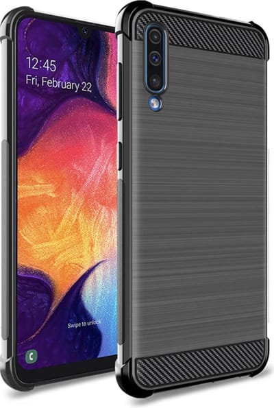 Luxe Samsung Galaxy M30 hoesje – Zwart – Geborsteld TPU Carbon Case – Shockproof Cover met versterkte randen
