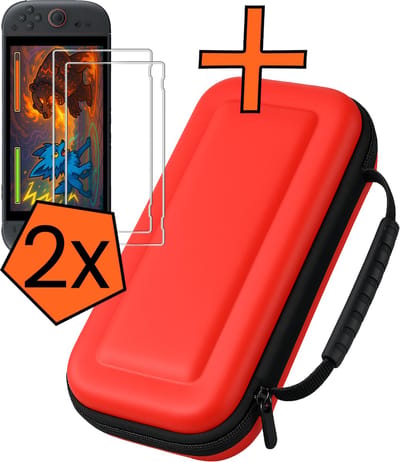 Hoesje Geschikt voor Nintendo Switch 2 Hoes Bescherm Case Hardcover Met 2x Screenprotector - Hoes Geschikt voor Nintendo Switch 2 Case - Rood
