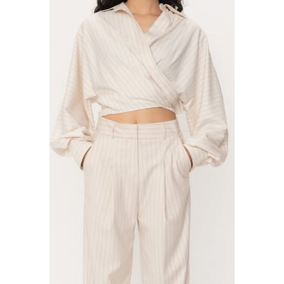 VIVEH Polaris Trouser Coconut Milk Pinstripe Maat: 34 | Pantalons Outlet | Dames | Beige