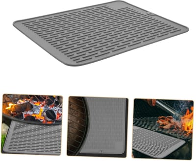 Siliconen droogmat - Droogmat voor op het aanrecht - Afdruiprek - Antislipmat voor deksels van potten - Geribbeld ontwerp en verhoogde zijkanten - 30*20*0,5 cm - Antislip aanrechtbladbeschermer voor buiten koken - Grijs
