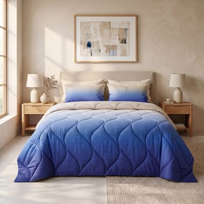 Sleep Comfy - Gradient Zomer Dekbed - 140x200 cm - Blauw - met 1 Kussensloop 60x70 cm - Dekbed Zonder Overtrek - Lichtgewicht & Ademend - Anti-Allergie - Geschikt voor Thuis, Camping & Caravan