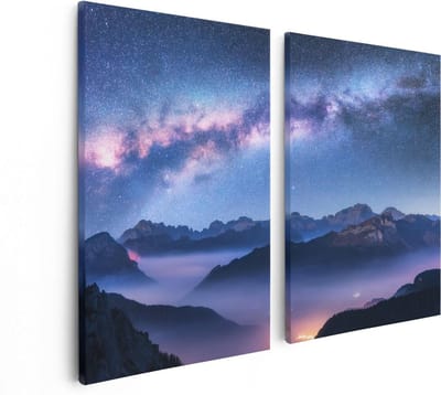 Artaza Canvas Schilderij Tweeluik Melkweg Bij De Bergen In Italië - 80x60 - Foto Op Canvas - Canvas Print
