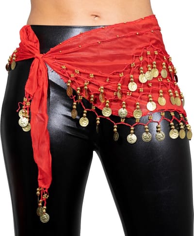 2 stuks omslagdoek met muntjes - Rood - Oosters - Zigeuner/ Gypsy