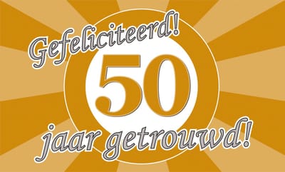 Q2P – 50 Jaar Gevelvlag – 150×90 cm XXL – Jubileum Versiering - Vlaggenlijn – Binnen & Buiten - Vlag