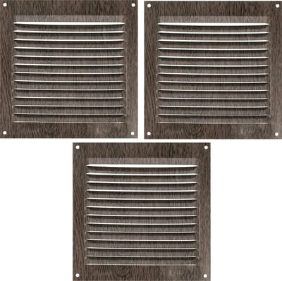 AMIG Ventilatierooster/muurrooster - 3x - 150 x 150mm - aluminium - wengehout look - schoepenrooster
