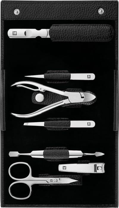 Manicure Set (7-Piece Pedicure Set Travel Case Nail Care Real Leather) Polished Stainless Steel Black by ZWILLING