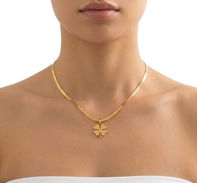 Goudkleurige ketting voor dames en heren met klavertje vier hanger